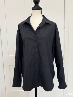 🖤 Julia Amory Black Poplin Button-Down Blouse | Size Large 🖤